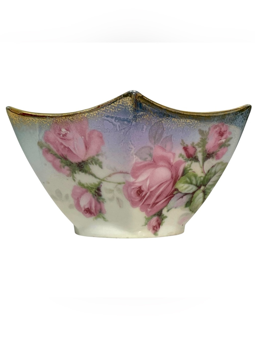 Antique 1930s K Steinmann Silesia Germany Floral Roses Lusterware Hexagonal Dish